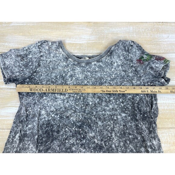 Aratta Silent Journey Women's Top L Gray Acid Wash Open Back Short Sleeve Ruffle - Picture 7 of 8